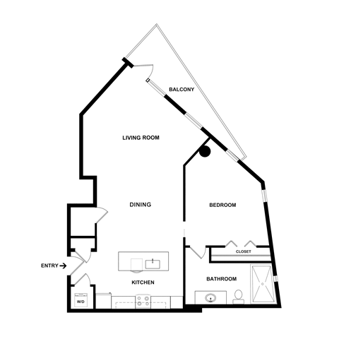 Floor plan for 1 bed, 1 bath, 1010 sqft